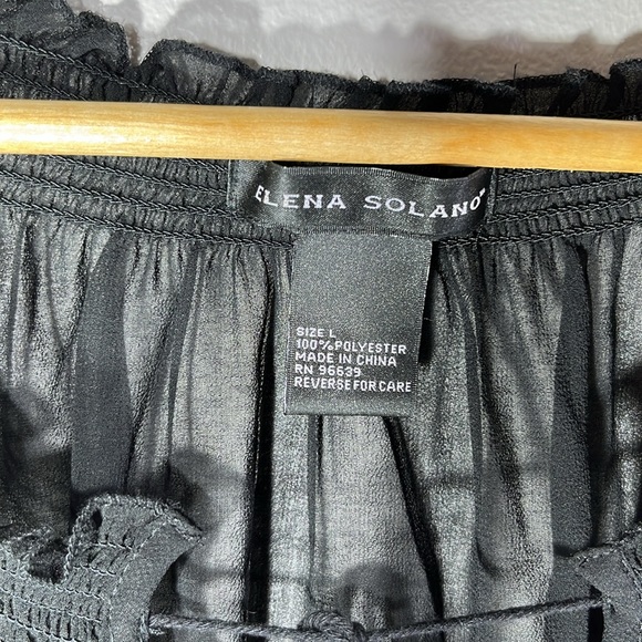 Elena Solano Black Sheer Blouse Embroidered Damask Design Size Large - Picture 2 of 3